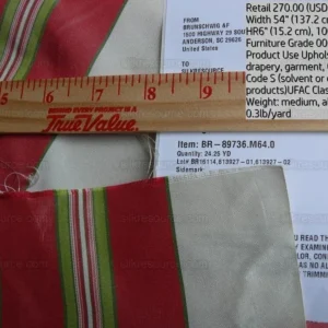 P1630201.jpg By yard Brunschwig and Fils 100% Silk Taffeta Stripe Hot Pink Green Cream Reversible MSRP USD 270/Y