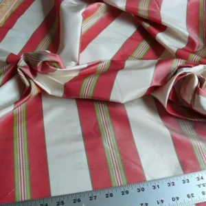 P1630205.jpg By yard Brunschwig and Fils 100% Silk Taffeta Stripe Hot Pink Green Cream Reversible MSRP USD 270/Y