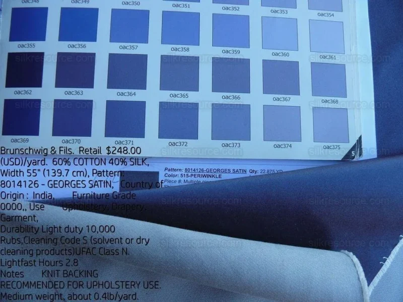 By Yd Brunschwig & Fils Georges Satin Silk "Periwinkle" Muted Blue MSRP USD 470/Y