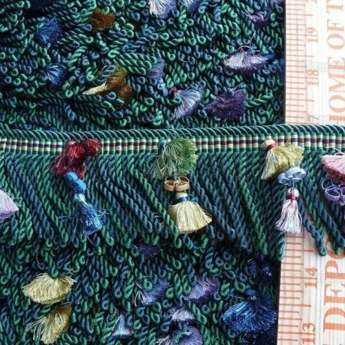 BRUNSCHWIG & FILS SILK TRIM TASSEL BULLION EMERALD GREEN PINK BRUNSCHWIG & FILS SILK TRIM TASSEL BULLION EMERALD GREEN PINK