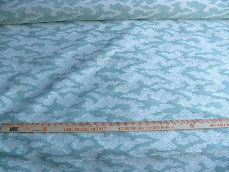 P1630375.jpg Lee Jofa G P&J Baker Clouds Aqua Blue White Chinoiserie Reversible Damask Cotton MSRP USD 148/y