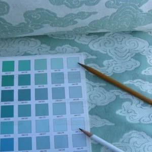 P1630379.jpg Lee Jofa G P&J Baker Clouds Aqua Blue White Chinoiserie Reversible Damask Cotton MSRP USD 148/y