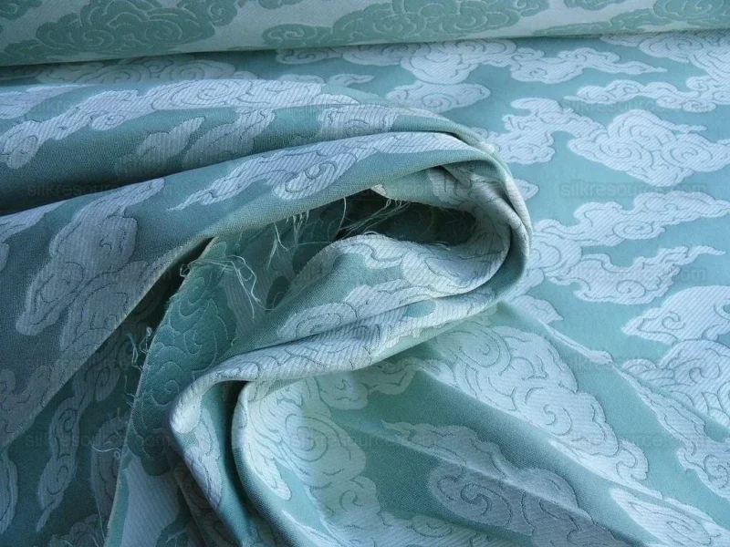 P1630380.jpg Lee Jofa G P&J Baker Clouds Aqua Blue White Chinoiserie Reversible Damask Cotton MSRP USD 148/y