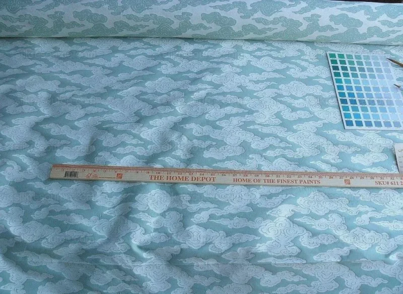 P1630383.jpg Lee Jofa G P&J Baker Clouds Aqua Blue White Chinoiserie Reversible Damask Cotton MSRP USD 148/y