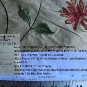 P1630447.jpg 2.52y Lee Jofa Gp&j Baker Honeysuckle Silk Embroidery Red Green