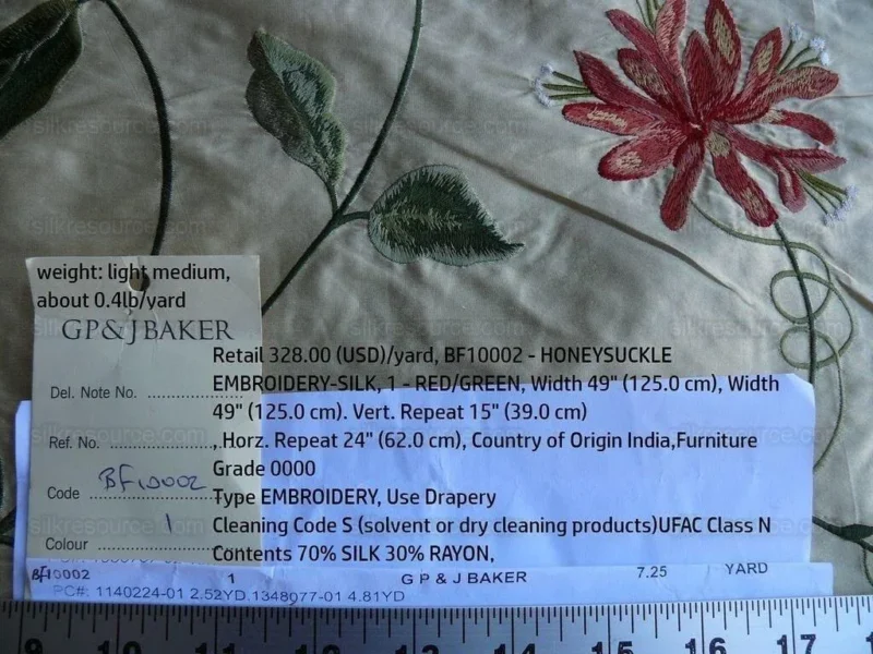 P1630447.jpg 2.52y Lee Jofa Gp&j Baker Honeysuckle Silk Embroidery Red Green