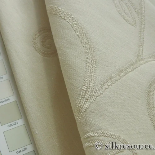 sorenedit Scalamandre Soren Ivory White Modern Crewel Foliage Vine Linen MSRP USD 185+/Y