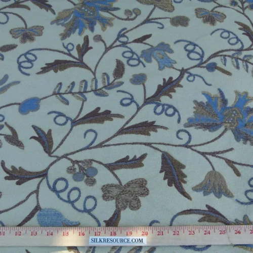 P1110672 By Yard Kravet Hand Crafted Horizon Floral Vine Blue Brown On Beige White Faux Crewel  MSRP USD 195/y