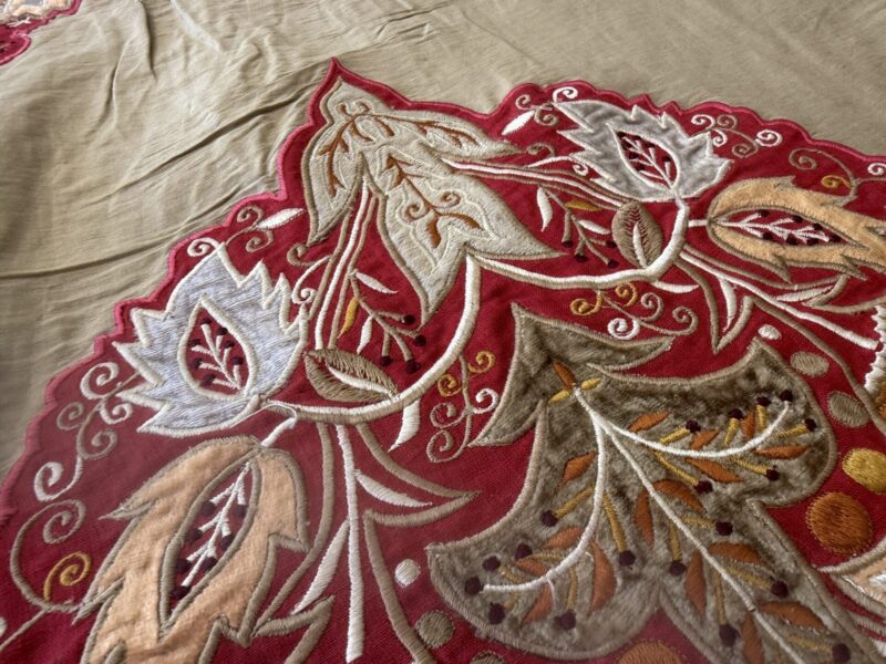 img_3395-2 Lee Jofa Alexandria Silk Linen Embroidery Velvet Applique Museum Quality Red Gold Copper MSRP0/y