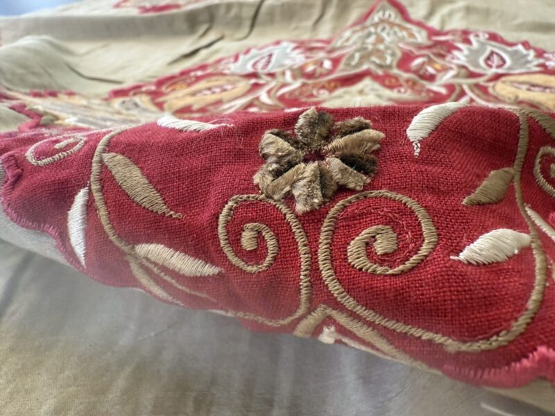 img_3398 Lee Jofa Alexandria Silk Linen Embroidery Velvet Applique Museum Quality Red Gold Copper MSRP0/y