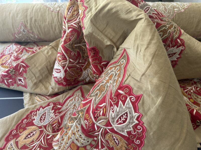 img_3399-2 Lee Jofa Alexandria Silk Linen Embroidery Velvet Applique Museum Quality Red Gold Copper MSRP0/y