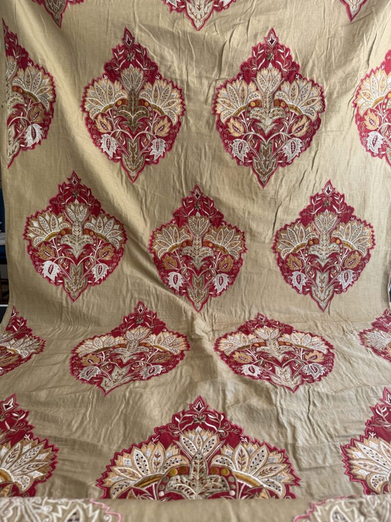 img_3401-2 Lee Jofa Alexandria Silk Linen Embroidery Velvet Applique Museum Quality Red Gold Copper MSRP0/y