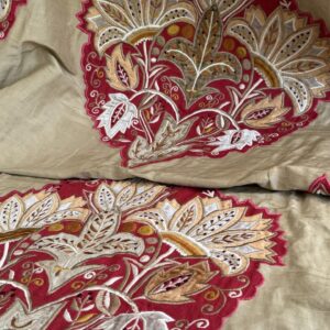 img_3410-2 Lee Jofa Alexandria Silk Linen Embroidery Velvet Applique Museum Quality Red Gold Copper MSRP0/y