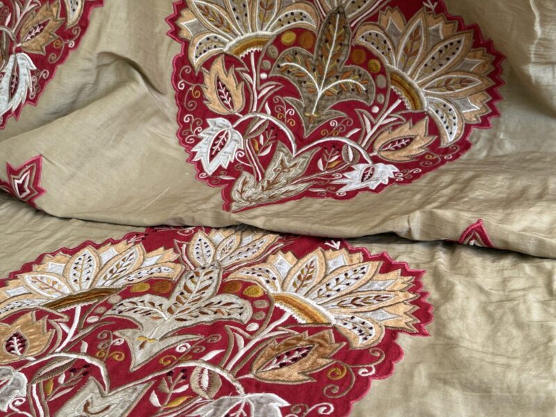 img_3410-2 Lee Jofa Alexandria Silk Linen Embroidery Velvet Applique Museum Quality Red Gold Copper MSRP0/y