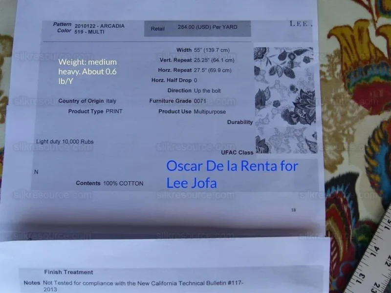 P1000360.jpg By yard Lee Jofa Arcadia Multi by Oscar De La Renta Blue Red Orange Mocha Mustard Cotton Sateen MSRP USD 284/y