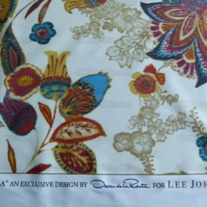 P1000367.jpg By yard Lee Jofa Arcadia Multi by Oscar De La Renta Blue Red Orange Mocha Mustard Cotton Sateen MSRP USD 284/y