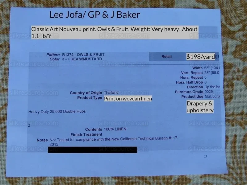 P1000462.jpg 1.7y Gp&j Baker Owls & Fruit Cream/mustard 100% Linen MSRP USD 198/Y