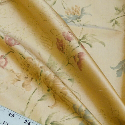 products-P1020250 By Yard Kravet Elissa Silk Shimmer Impressionist Garden Golden Glimmer English Garden Rose Bell Flower Lily of Valley Pink Blue Print on Silk MSRP USD 149/Y