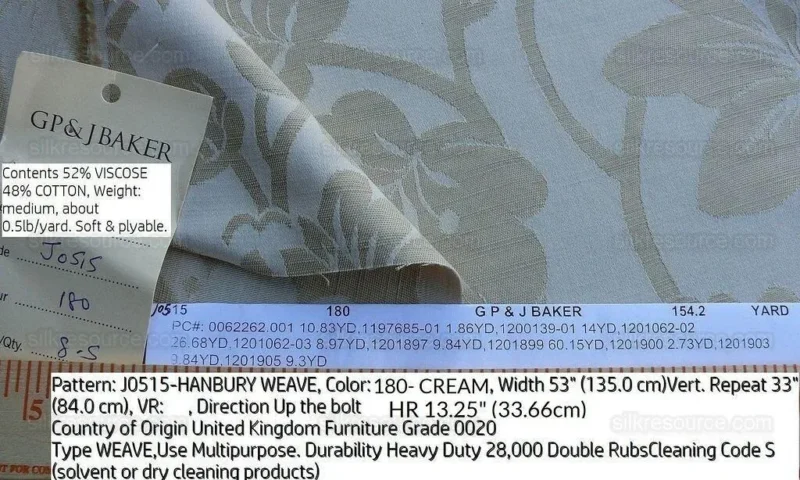 By Yd Lee Jofa G P & J Baker Hanbury Weave Cream White Art Nouveau Cotton MSRP USD 190/y