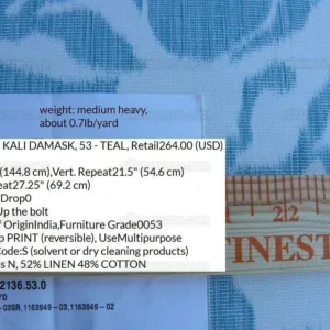 P1630556.jpg 1.5yd Lee Jofa Kali Damask.teal Blue White Bird Flower Linen Cotton Reversible MSRP USD 264/y