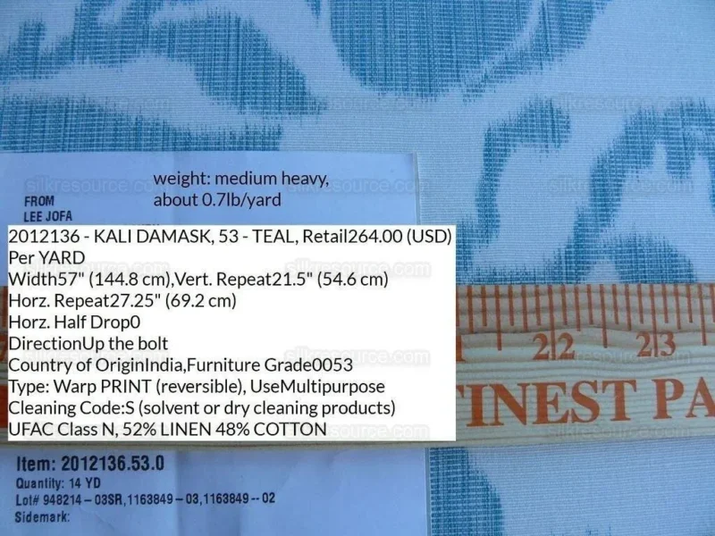 P1630556.jpg 1.5yd Lee Jofa Kali Damask.teal Blue White Bird Flower Linen Cotton Reversible MSRP USD 264/y