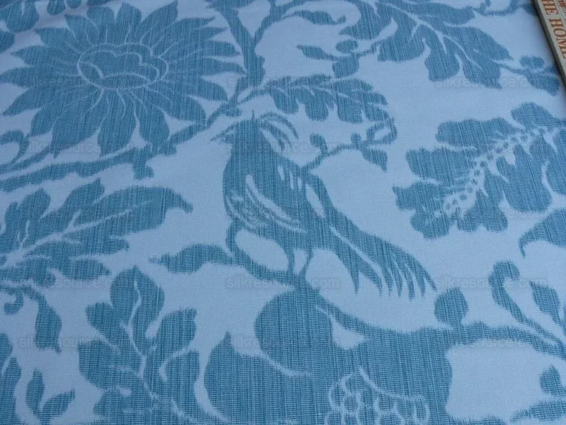 P1630561.jpg 1.5yd Lee Jofa Kali Damask.teal Blue White Bird Flower Linen Cotton Reversible MSRP USD 264/y