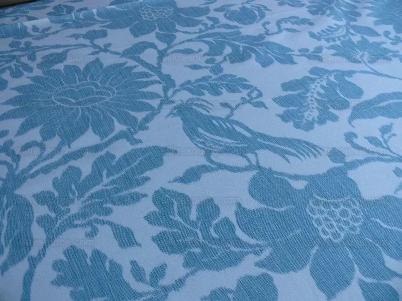 P1630565.jpg 1.5yd Lee Jofa Kali Damask.teal Blue White Bird Flower Linen Cotton Reversible MSRP USD 264/y