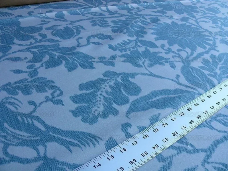 P1630568.jpg 1.5yd Lee Jofa Kali Damask.teal Blue White Bird Flower Linen Cotton Reversible MSRP USD 264/y