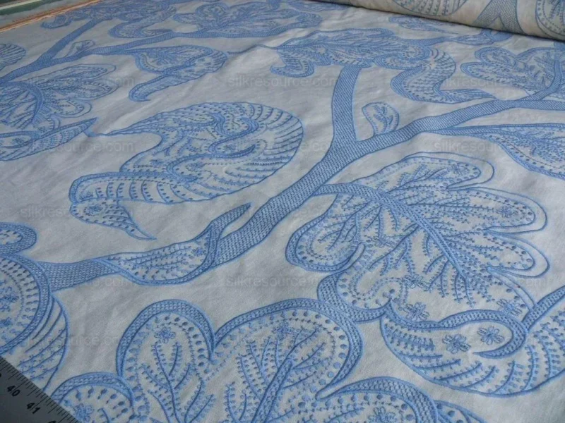 P1630576.jpg 1.38yd Lee Jofa Whitcomb.aegean Blue White Embroidery Linen MSRP USD 336/Yard