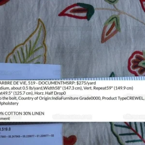 P1630581.jpg 3.47y Lee Jofa Arbre De Vie.document Stunning Crewel Embroidery Tree of Life Linen Museum Quality