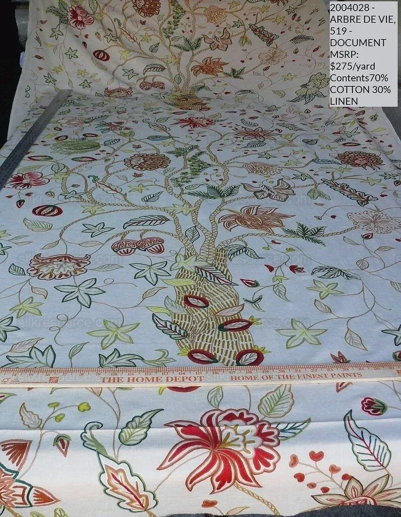 P1630591.jpg 3.47y Lee Jofa Arbre De Vie.document Stunning Crewel Embroidery Tree of Life Linen Museum Quality