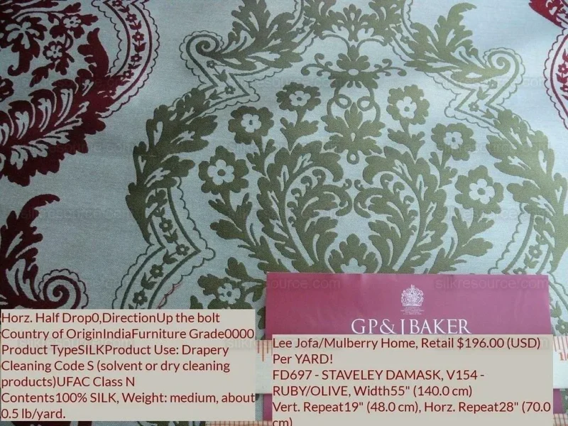 P1630816C.jpg by yard Lee Jofa Mulberry Home Staveley Damask Ruby Olive Green Red White Floral Stripe MSRP USD 196/y