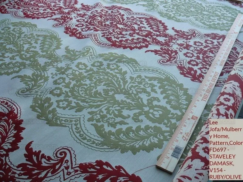 P1630820.jpg by yard Lee Jofa Mulberry Home Staveley Damask Ruby Olive Green Red White Floral Stripe MSRP USD 196/y