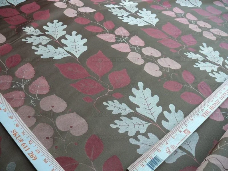 By Yd Lee Jofa Mulberry Home Woodland Copper Brown Red White Silk Lampas Foliage forest Birch Oak Elm William Morris MSRP USD 288/y