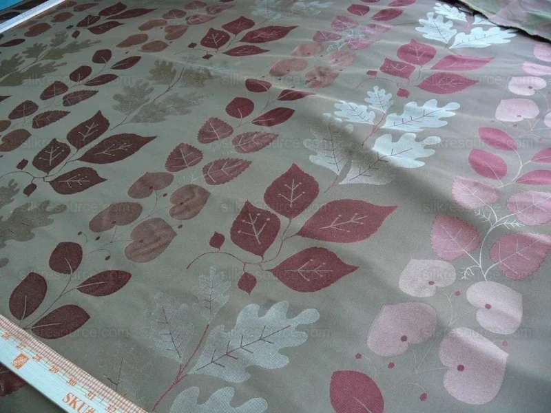 By Yd Lee Jofa Mulberry Home Woodland Copper Brown Red White Silk Lampas Foliage forest Birch Oak Elm William Morris MSRP USD 288/y