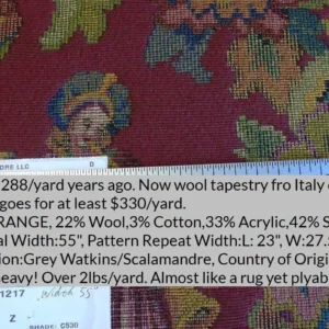 P1640030C Scalamandre Biliken Red Mediaval Lady Heavy! Wool Tapestry Music Dance Harvest USD 288/y