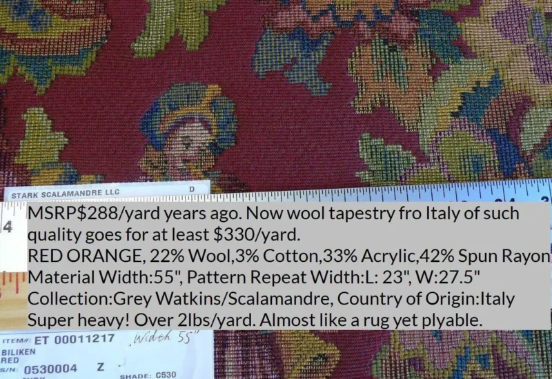 P1640030C Scalamandre Biliken Red Mediaval Lady Heavy! Wool Tapestry Music Dance Harvest USD 288/y