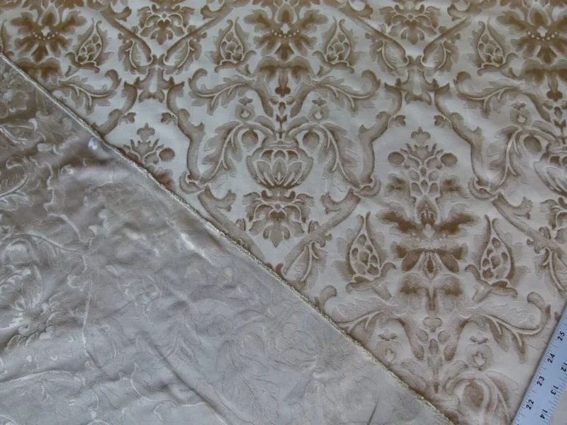 P1000617.jpg By Yd Kravet Beauvoir Silk Mushroom Tan Antique Gold Bronze Historical Damask MSRP USD 236/y