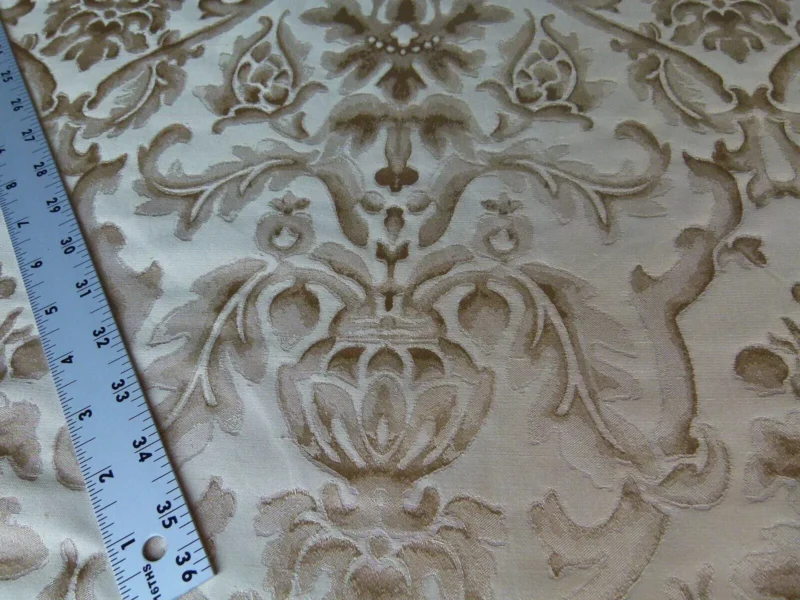P1000620.jpg By Yd Kravet Beauvoir Silk Mushroom Tan Antique Gold Bronze Historical Damask MSRP USD 236/y