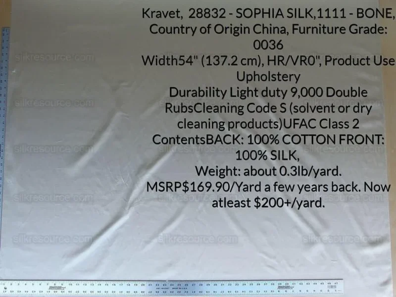 BY Yard Kravet Sophia Silk Bone White Silk Satin for Bridal Wedding Dress MSRP USD 169.90/y