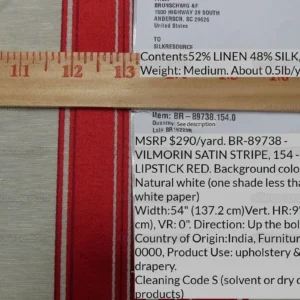 Brunschwig & Fils Vilmorin Satin Stripe Lipstick Red MSRP USD 290/y