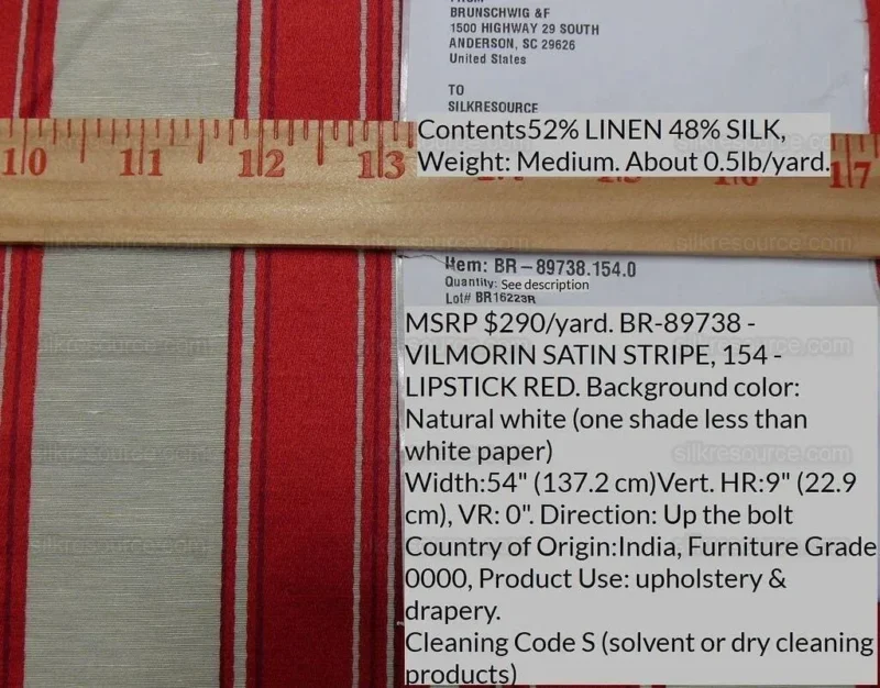 Brunschwig & Fils Vilmorin Satin Stripe Lipstick Red MSRP USD 290/y