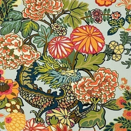 SCHUMACHER CHIANG MAI DRAGON JEWEL TONES /AQUAMARINE LINEN