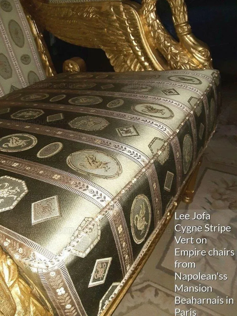 LeeJofa-LEE-JOFA-LE-CYGNE-STRIPE-Vert.jpg 1.625Yd Lee Jofa Le Cygne Stripe Neo Classic Leeda Swan "Vert" Green Silk MSRP USD 276Y