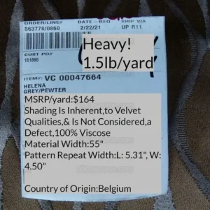 1.75y Scalamandre Fonthill Helena Grey Pewter Velvet River Ribbon Diamond Mid-century MSRP USD 164/Y