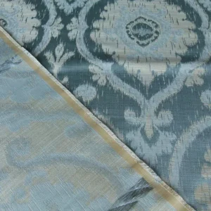 P1010122.jpg 0.25 Yd Scalamandre Libretto Light Teal Blue Medallion Lampas MSRP USD 256/Y