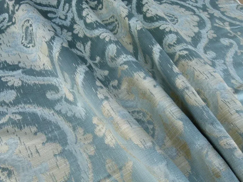 P1010124.jpg 0.25 Yd Scalamandre Libretto Light Teal Blue Medallion Lampas MSRP USD 256/Y