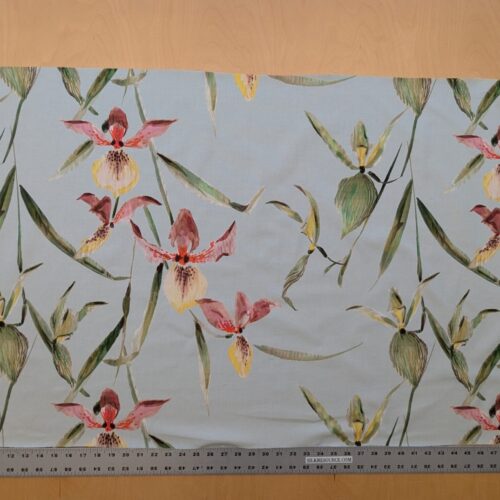 PXL_20240702_194349141 0.75Y Scalamandre Grey Watkins Lady Slippers Orchid Print Blue Pink MSRP USD 236/Y (Copy)