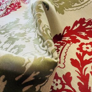 img_2322 by yard Lee Jofa Mulberry Home Staveley Damask Ruby Olive Green Red White Floral Stripe MSRP USD 196/y