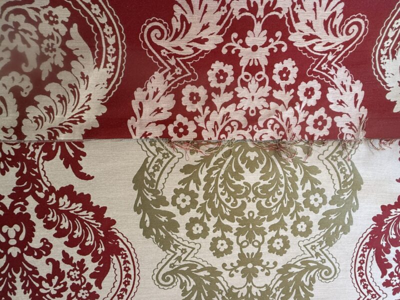img_2324 by yard Lee Jofa Mulberry Home Staveley Damask Ruby Olive Green Red White Floral Stripe MSRP USD 196/y